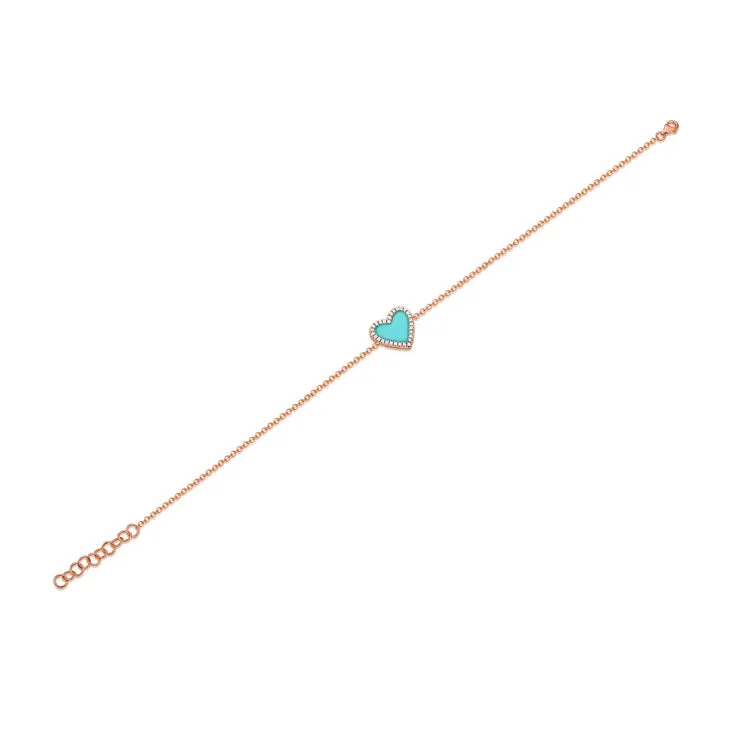 14k Gold & Diamond Turquoise Heart Bracelet