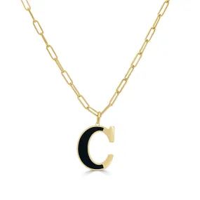 14k Gold & Onyx Initial Necklace - Large