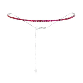 14k Gold & Red Ruby Adjustable Tennis Choker Necklace - 3.92ct