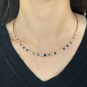 14K GOLD DIAMOND SAPPHIRE OMEGA NECKLACE