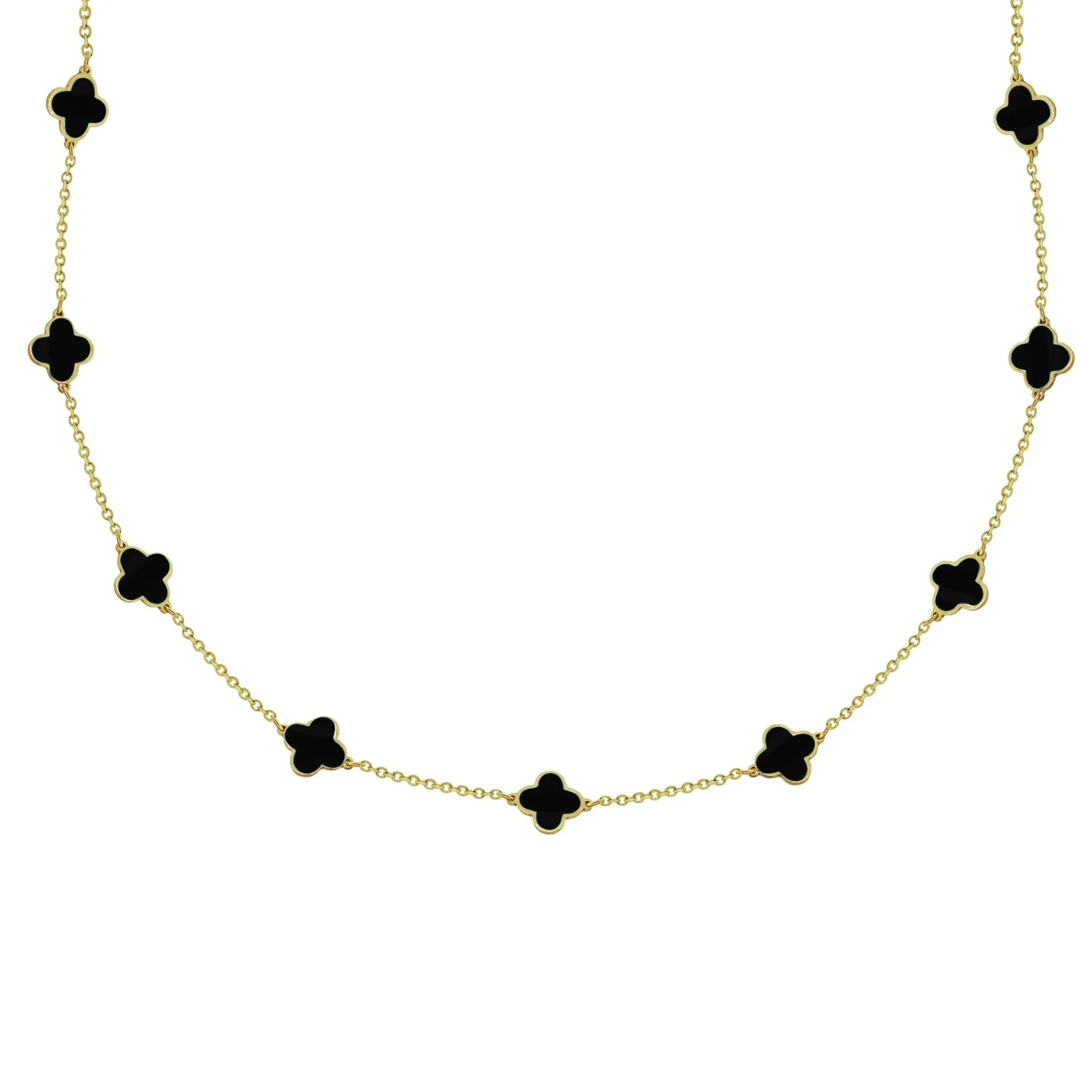 14K GOLD ONYX MEGAN CLOVER NECKLACE