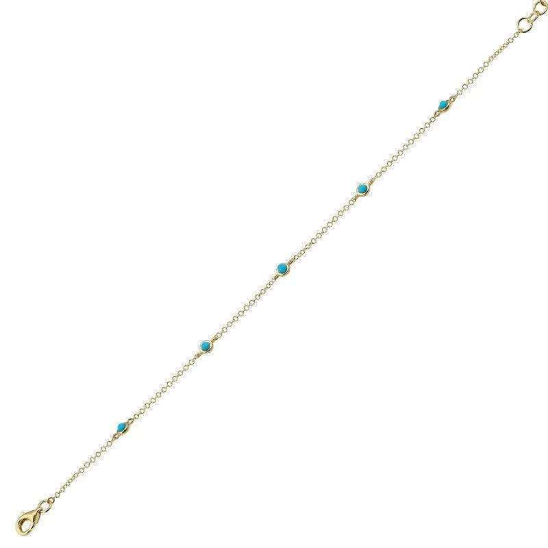 14K Gold Turquoise Bezel Stations Bracelet