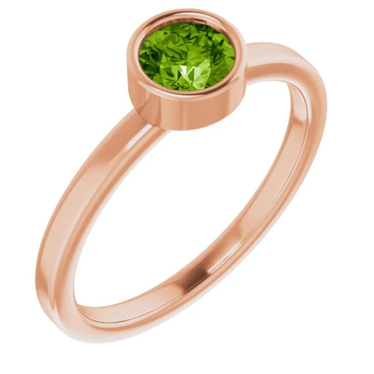 14K Rose 5 mm Natural Peridot Ring