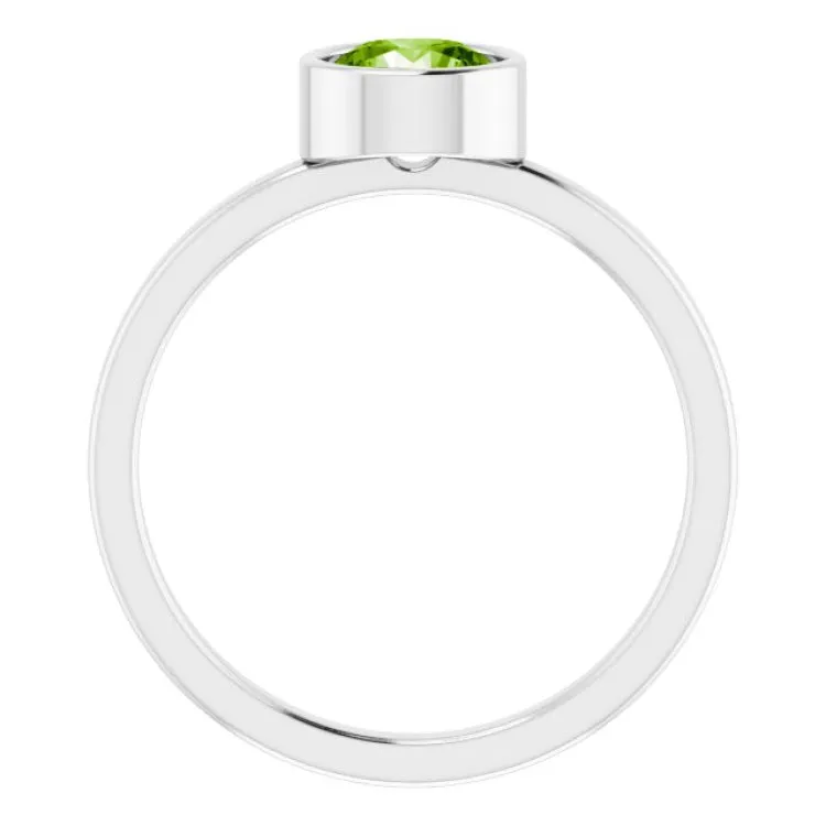 14K White 6 mm Natural Peridot Ring