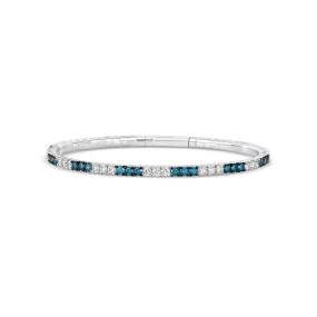 14K White Gold Blue and White Diamond Clasped Bangle