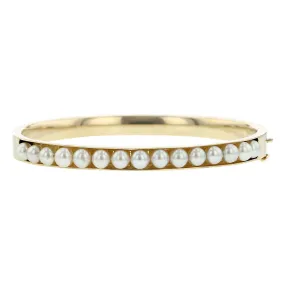 14K Yellow Gold Cultured Pearl Bangle Bracelet