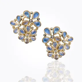 18K Flower Cluster Earrings with royal blue moonstone and diamond