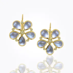 18K Flower Earrings with Royal Blue Moonstone and diamond