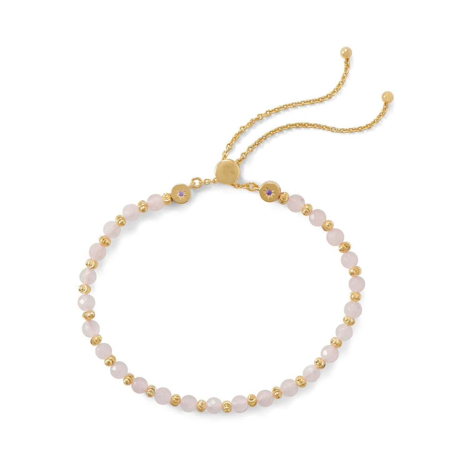 18k Gold Plated Sterling Silver Rose Quartz Bead Bracelet Bolo Bracelet