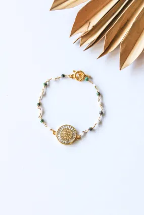 18K Toggle Clear Quartz Jade Medallion Bracelet