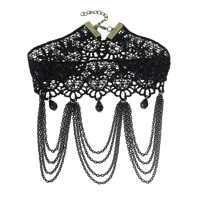 2017 Collares Sexy Gothic Chokers Crystal Black Lace Neck Choker Necklace Vintage Victorian Women Chocker Steampunk Jewelry