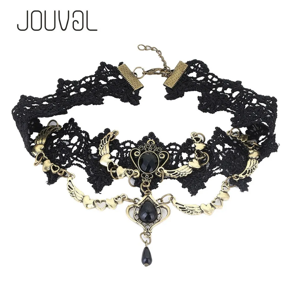 2017 Collares Sexy Gothic Chokers Crystal Black Lace Neck Choker Necklace Vintage Victorian Women Chocker Steampunk Jewelry