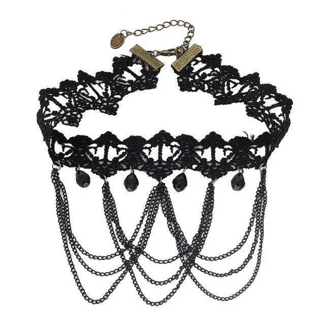 2017 Collares Sexy Gothic Chokers Crystal Black Lace Neck Choker Necklace Vintage Victorian Women Chocker Steampunk Jewelry