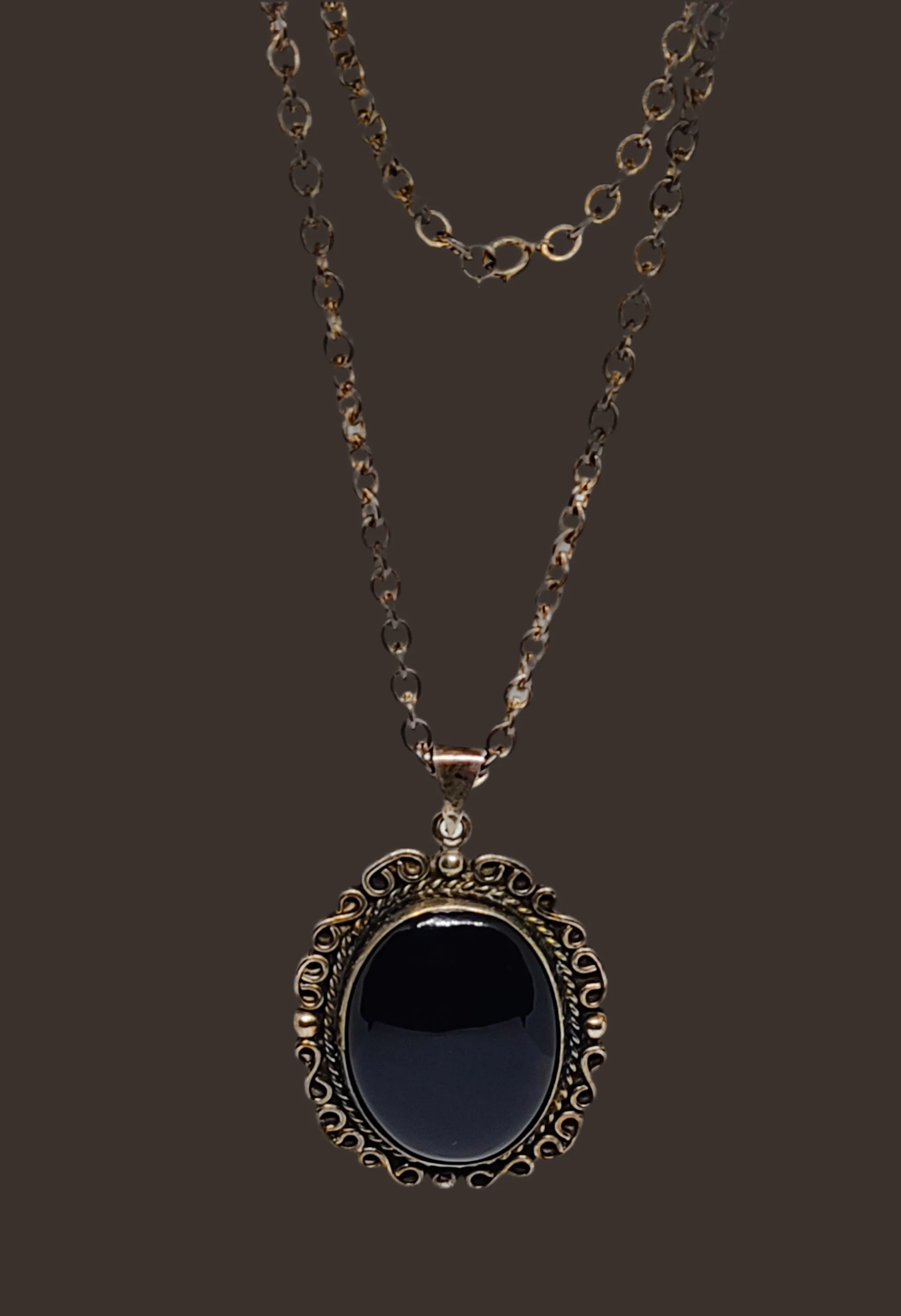 22" Silverplated Black Onyx Stone Necklace