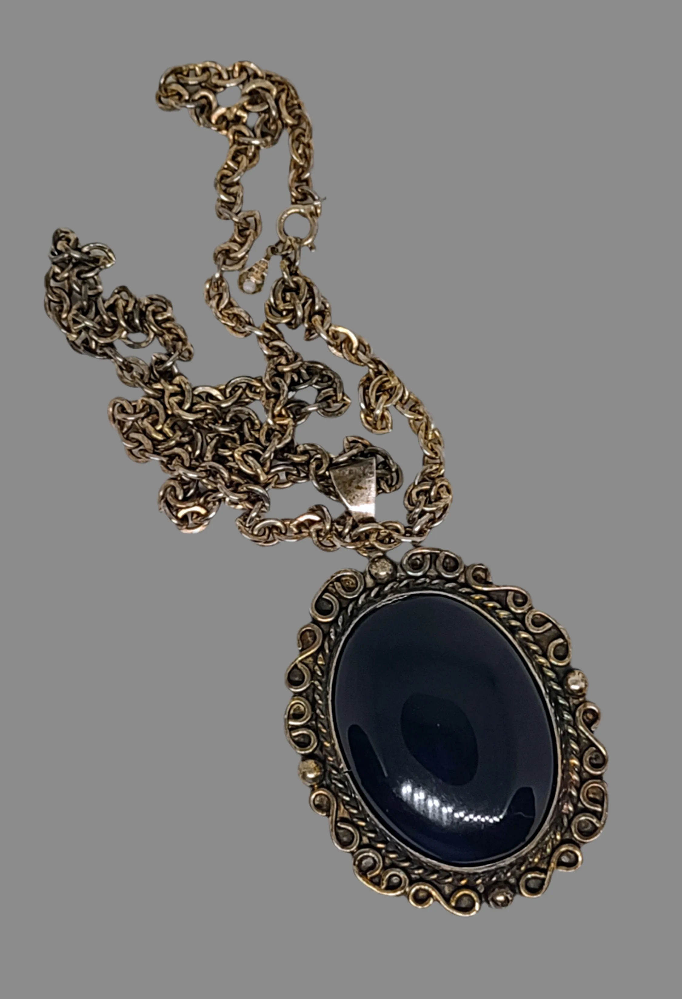 22" Silverplated Black Onyx Stone Necklace