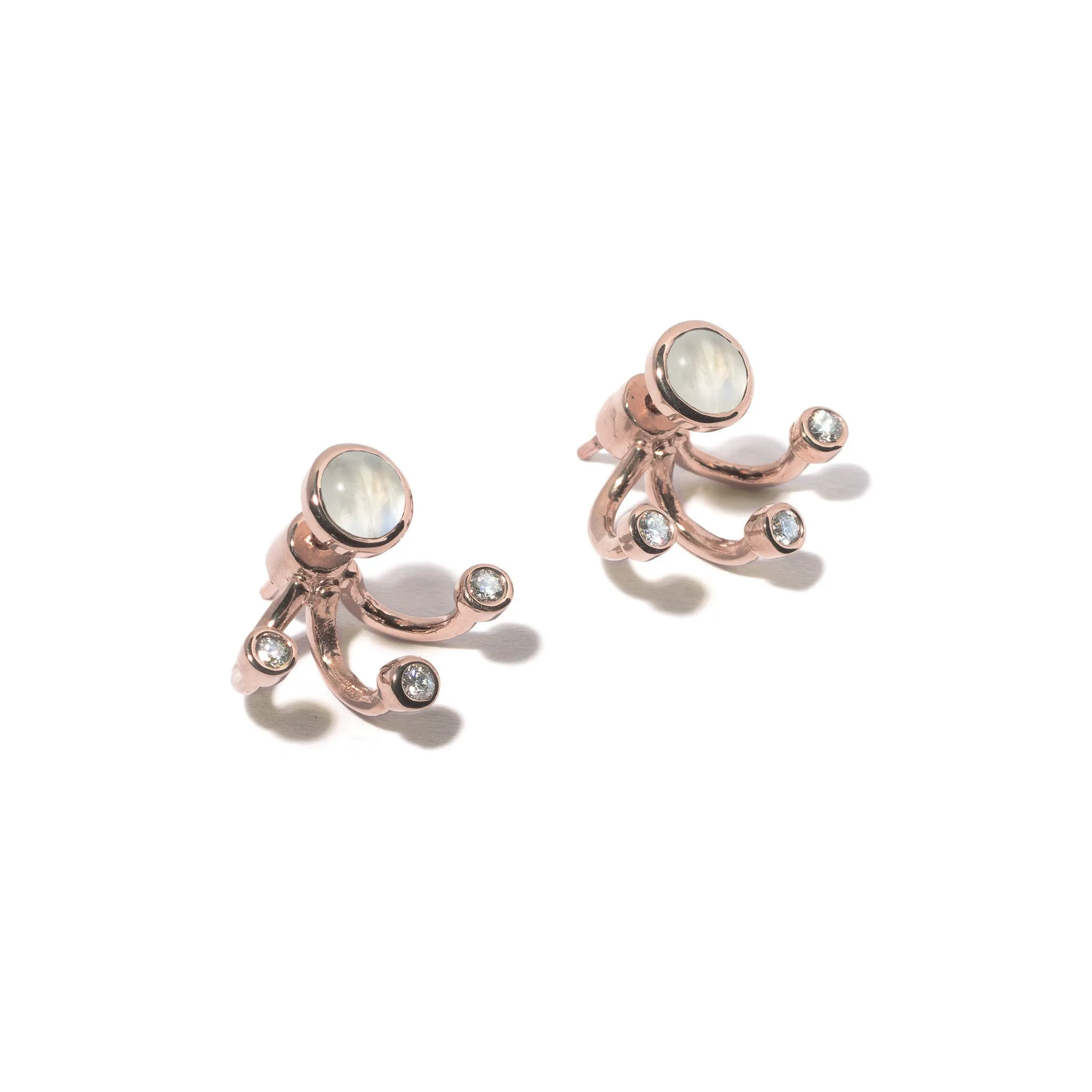 3 Gravitation Earrings Rose Gold, Moonstone & White Topaz