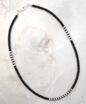 5mm Navajo Pearls & Onyx 20" Necklace Sterling Silver