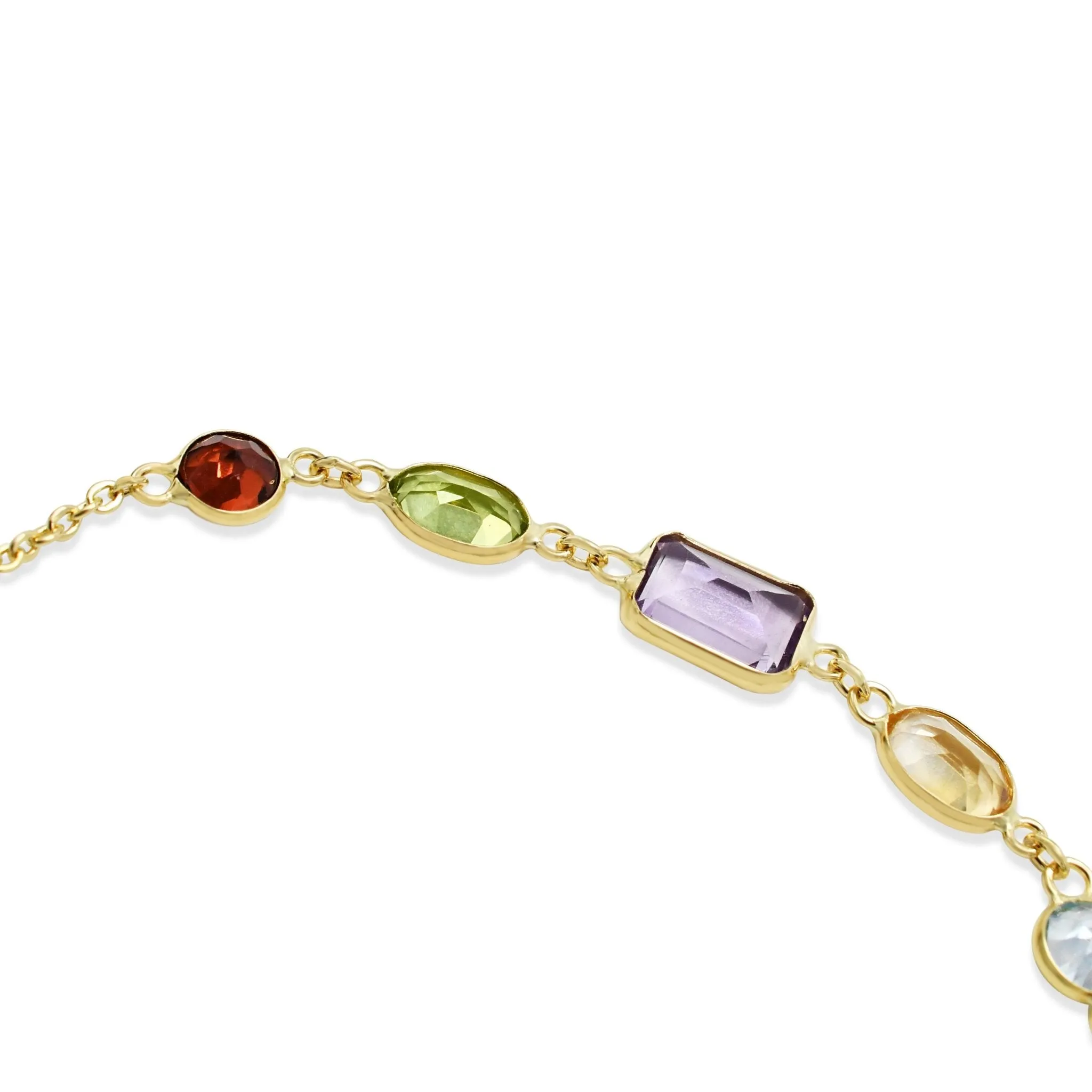 7" Nine Stone Mixed Cut Multi Gem Bracelet - 18ct Yellow Gold