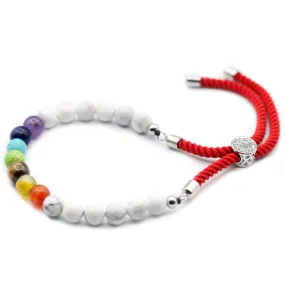 925 Silver Plated White Howlite Chakra Bracelet - Elegant Adjustable Red String