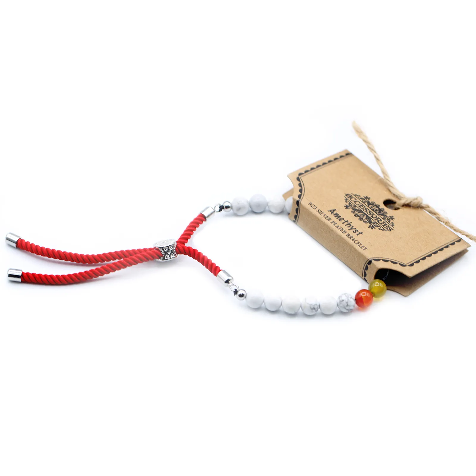 925 Silver Plated White Howlite Chakra Bracelet - Elegant Adjustable Red String