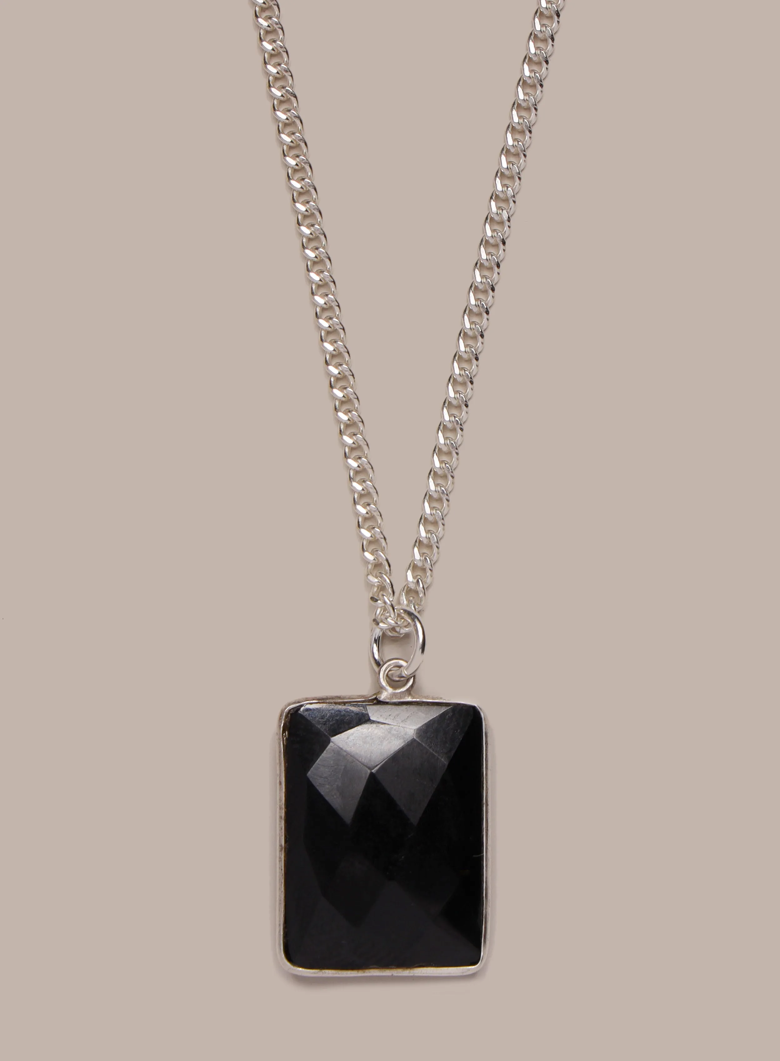 925 Sterling Silver Genuine Black Onyx Pendant Chain Necklace