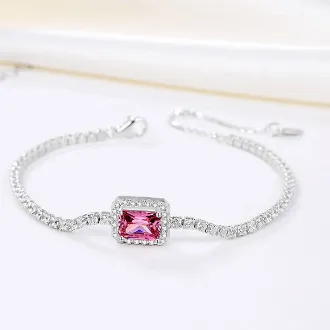 925 Sterling Silver Square Charm Tennis bracelet