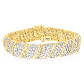 9ct Yellow Gold 10.6 Carat Diamond  18.5cm Bracelet with Brilliants and Baguettes