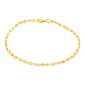 9ct Yellow Gold Cubic Zirconia Fancy 19cm Bracelet