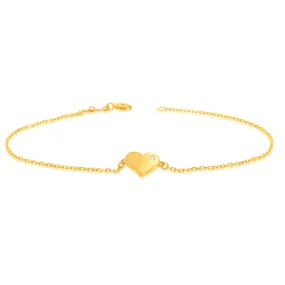 9ct Yellow Gold Cubic Zirconia On Heart 19.1cm Bracelet