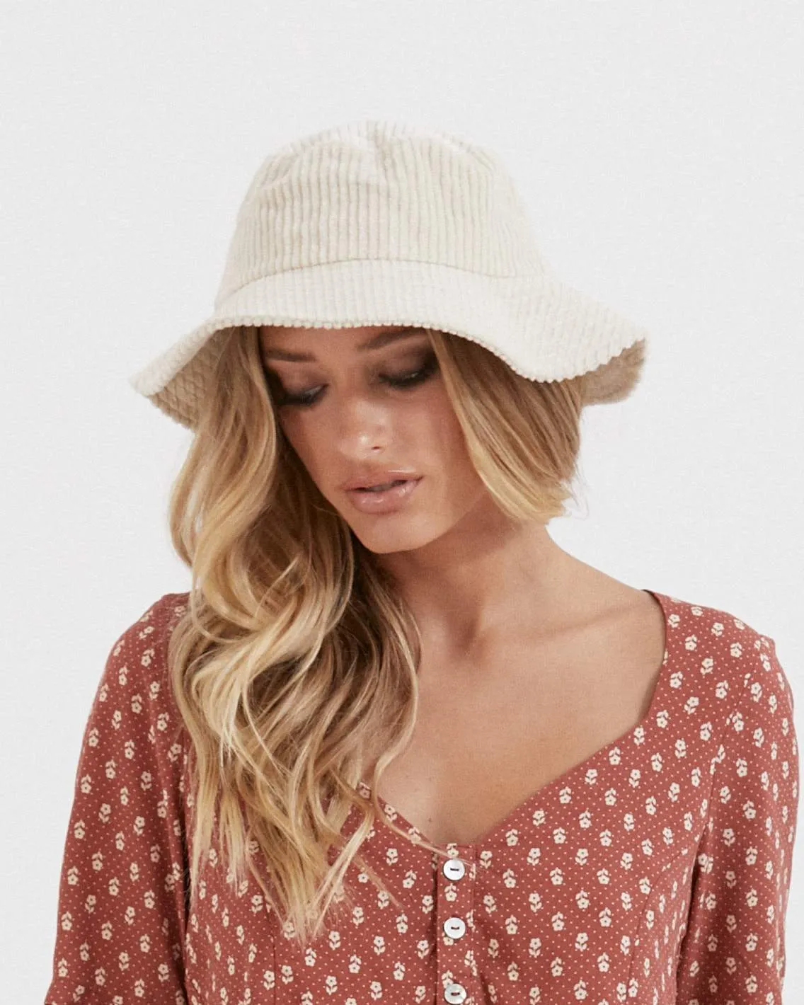 Afends Unisex Cara - Corduroy Bucket Hat - Macadamia