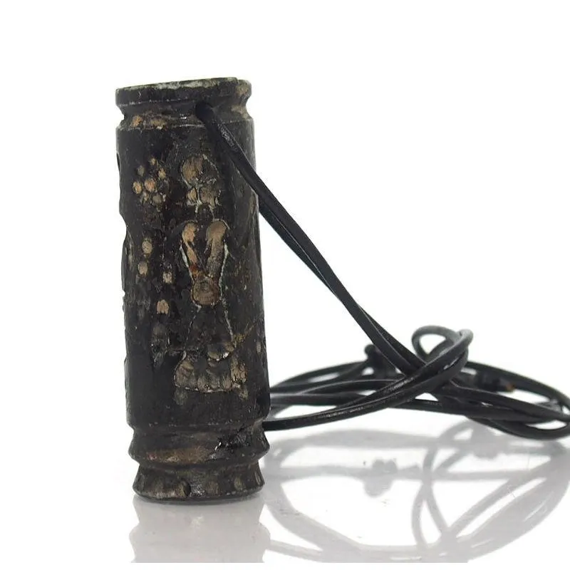 Afghan Carved Seal Cylinder, Onyx Bead Pendant Necklace