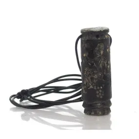 Afghan Carved Seal Cylinder, Onyx Bead Pendant Necklace