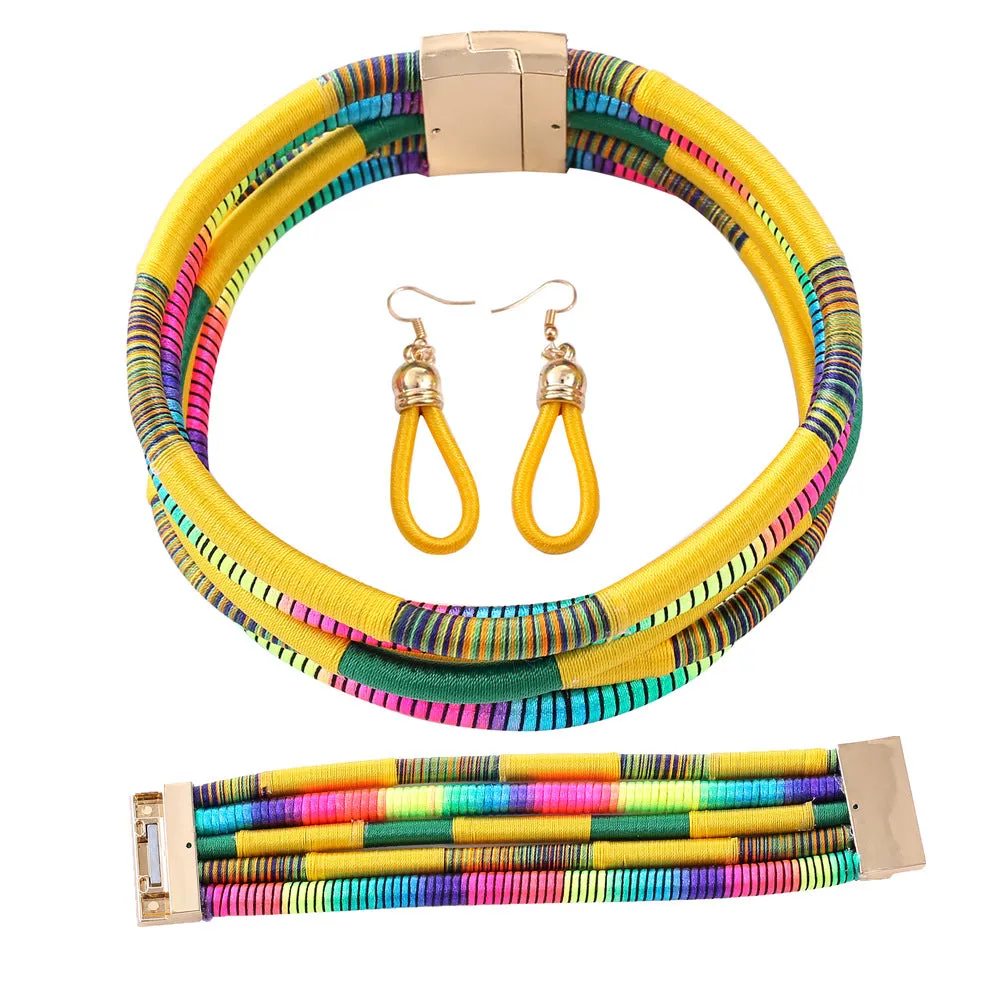 African Style Savanna Rhythms 3-piece Textile Necklace Set