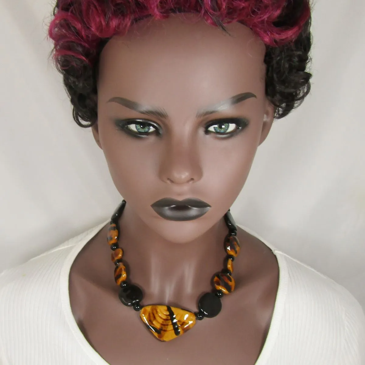 African Sunset Tan and Black Fair Trade Kazuri Triangle Necklace