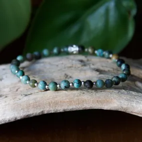 African Turquoise Jasper and Sterling Silver Beaded Bracelet