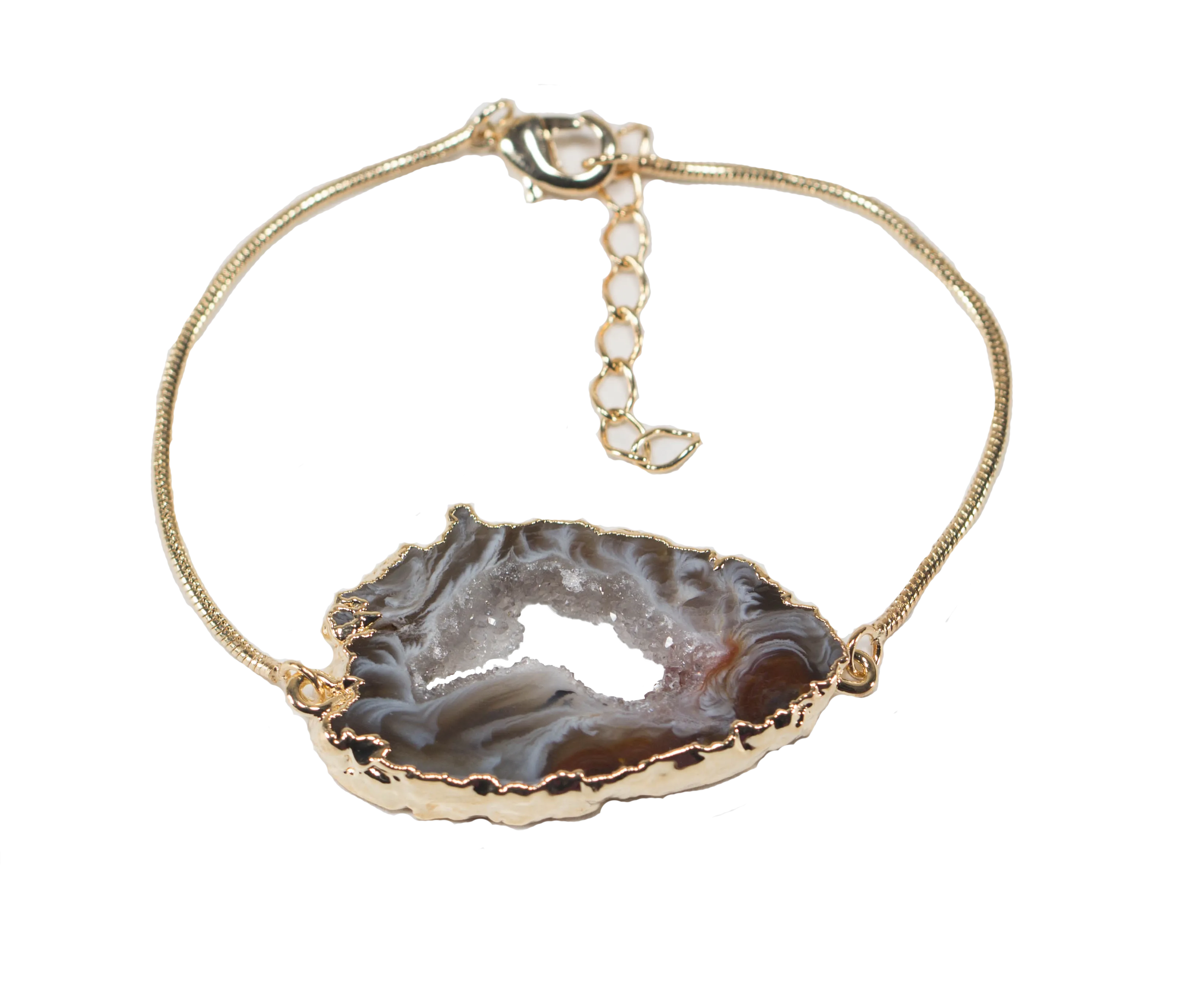 Agate Geode Bracelet with Gold or Silver Trim