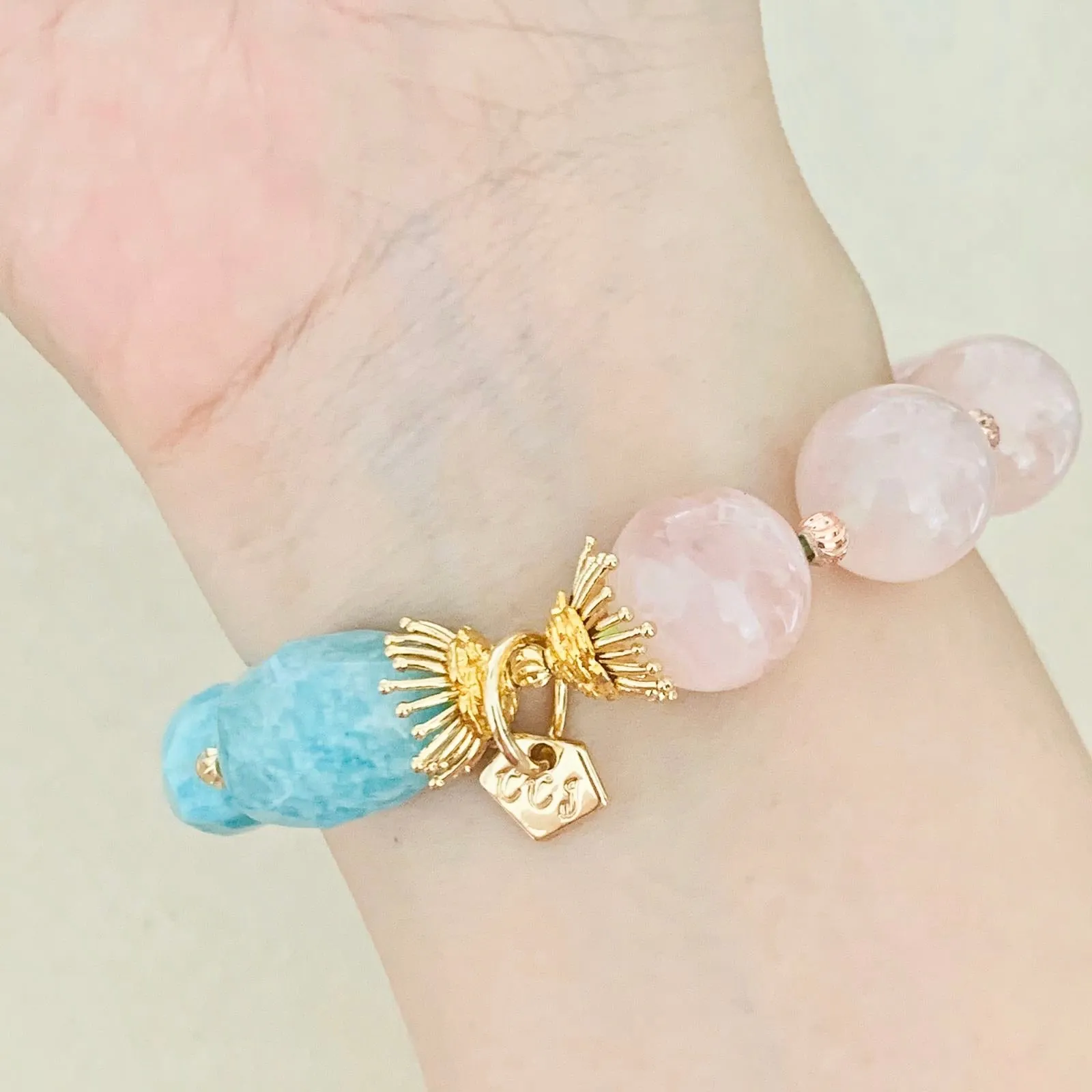 Amazonite & Madagascar Rose Quartz Bracelet (Without Lockets)