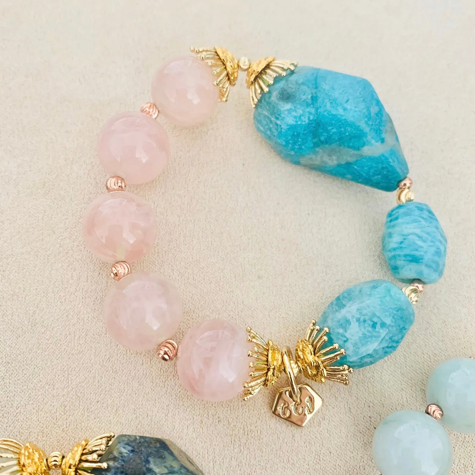 Amazonite & Madagascar Rose Quartz Bracelet (Without Lockets)