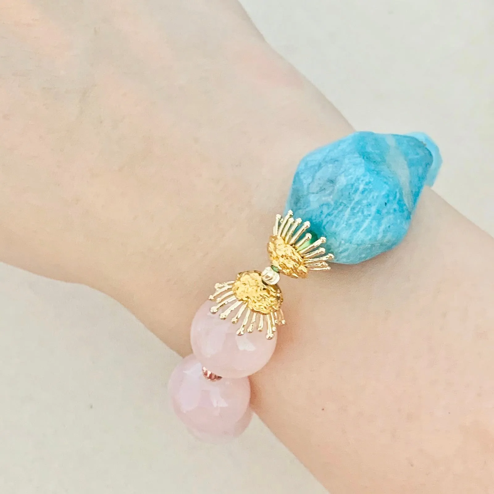 Amazonite & Madagascar Rose Quartz Bracelet (Without Lockets)