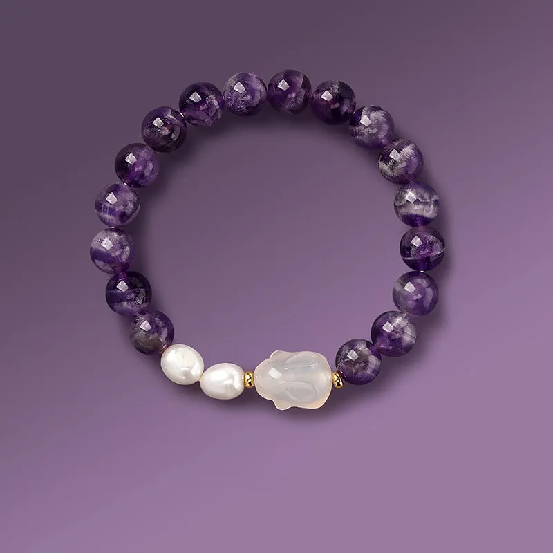 Amethyst and Lavender Crystal Sterling Silver Bracelet for Women's Handmade Jewelry