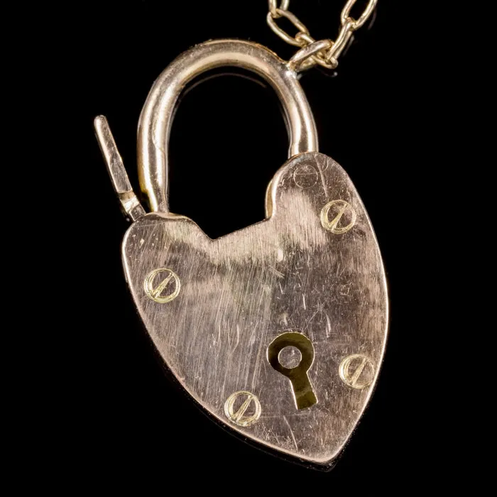 Antique Edwardian Suffragette Bracelet 9Ct Gold Heart Padlock Dated 1903