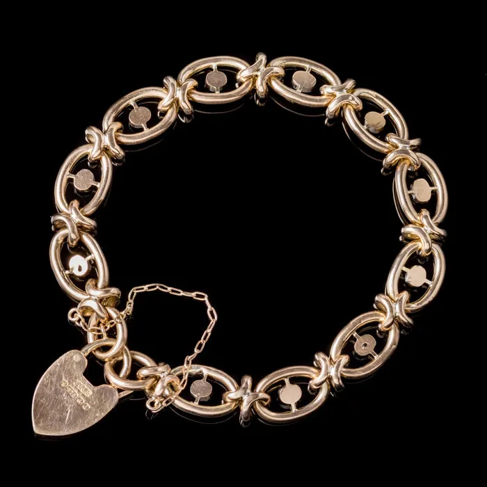 Antique Edwardian Suffragette Bracelet 9Ct Gold Heart Padlock Dated 1903