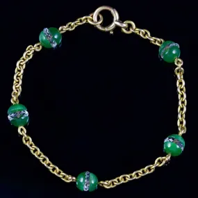 Antique Victorian Jade Crystal Bracelet 15Ct Gold Circa 1880