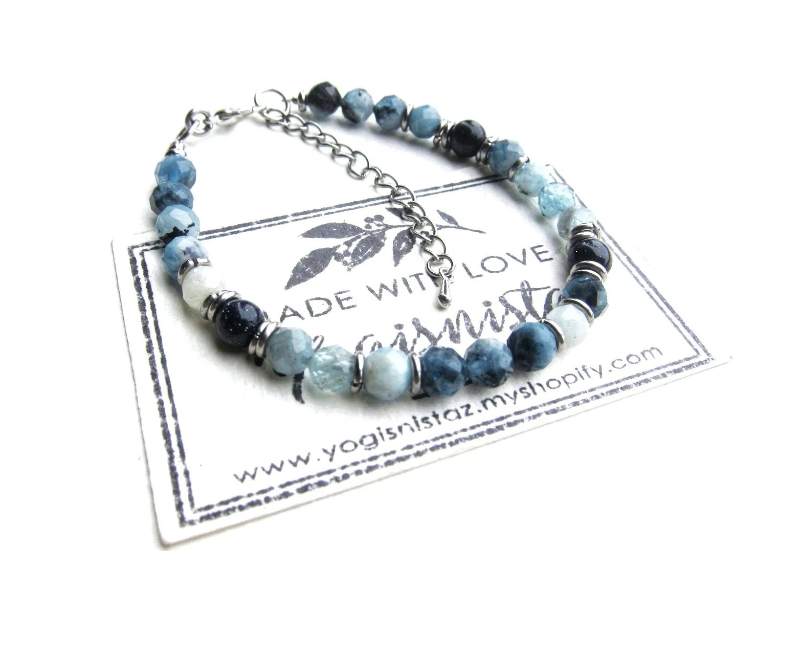 Aqua Blue Tourmaline Gemstone Bracelet in Stainless Steel Findings