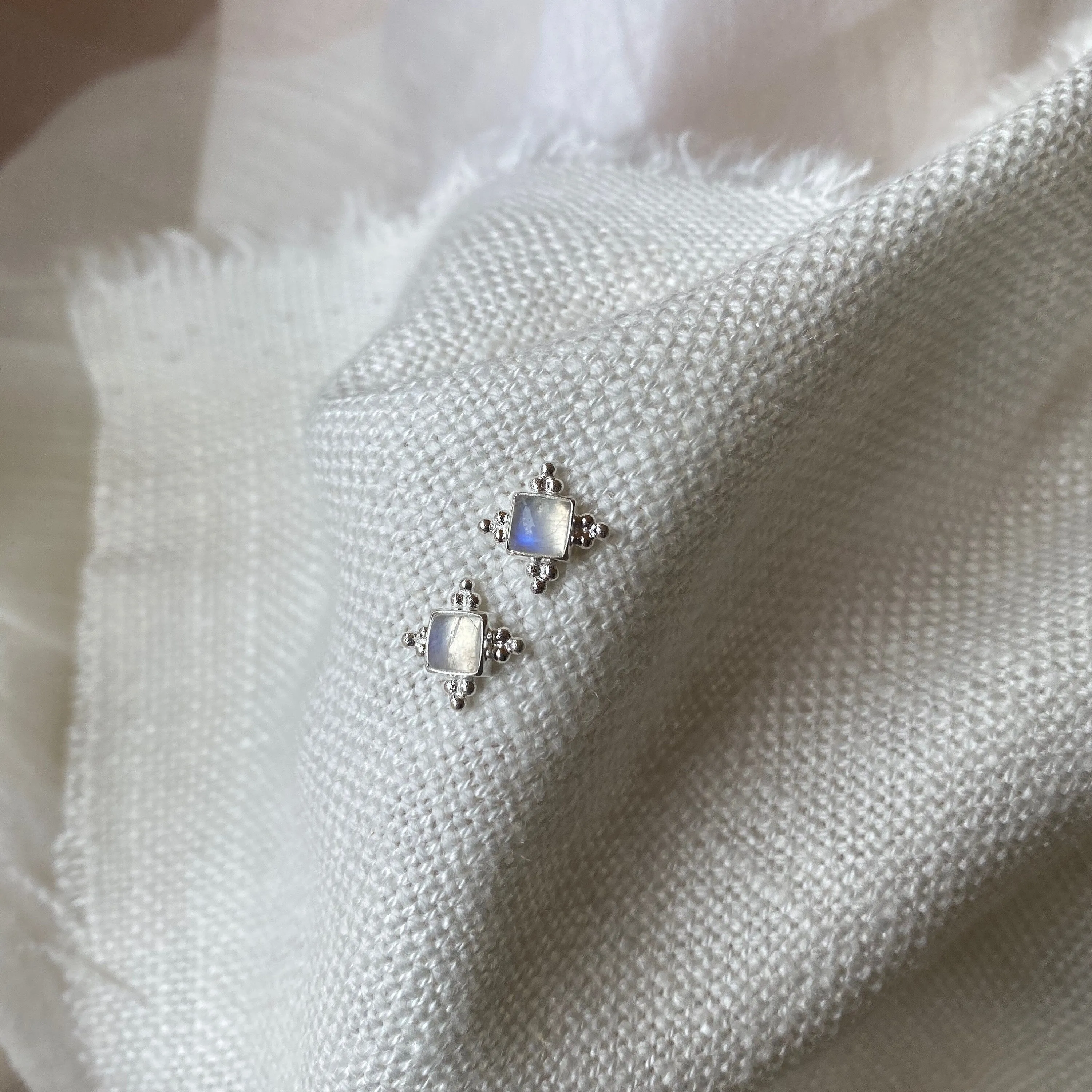 Ariella Square Moonstone Silver Studs