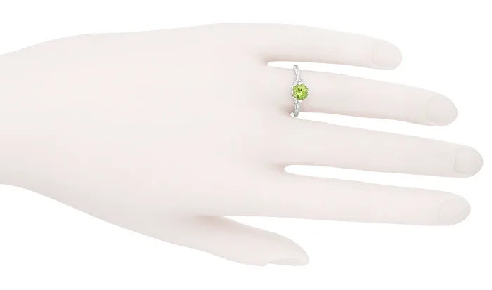 Art Deco Flowers & Wheat Engraved Peridot Promise Ring in Sterling Silver | Vintage Replica