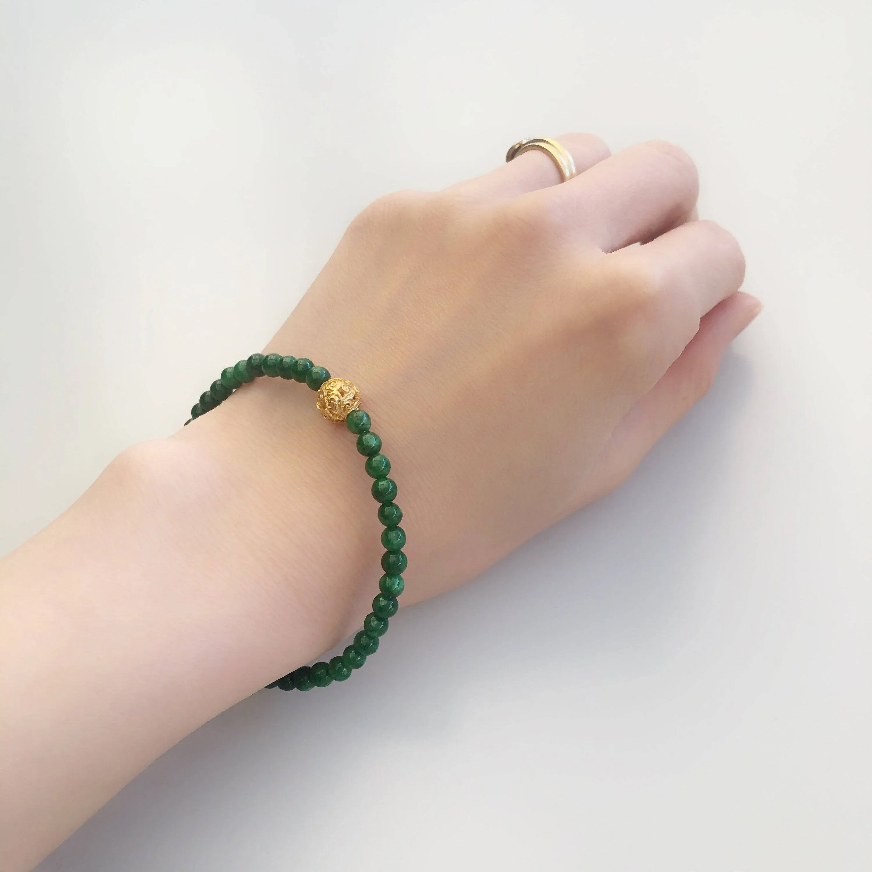 Auspicious Beaded Jadeite Bracelet Gold 4mm