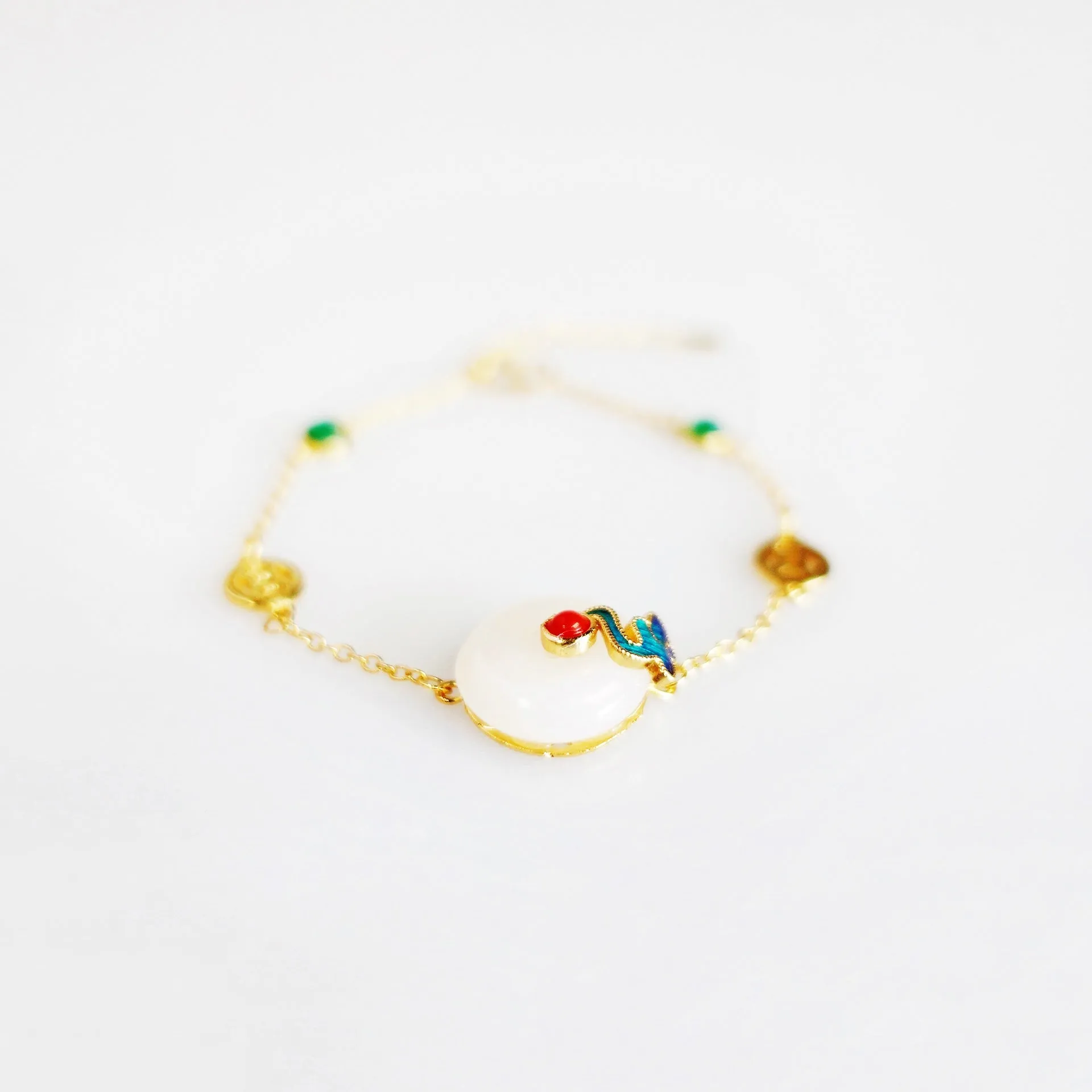 Auspicious Clouds White Jade Chain Bracelet