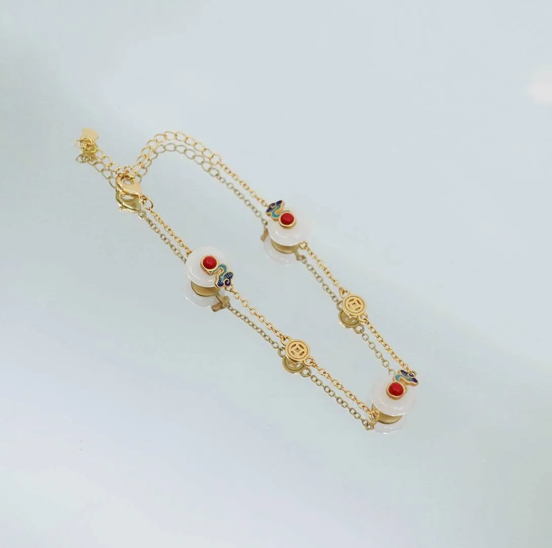 Auspicious Clouds White Jade Chain Bracelet