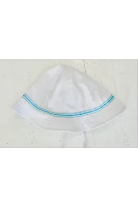 Baby White Bucket Hat with Blue Stripes